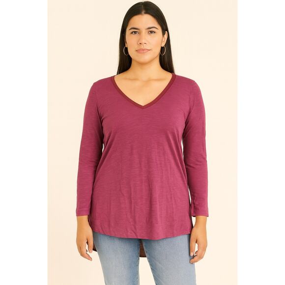 Anthropologie Pure + Good Berry Red Scoop Neck Long Sleeve Top Small Minimal - Picture 1 of 6